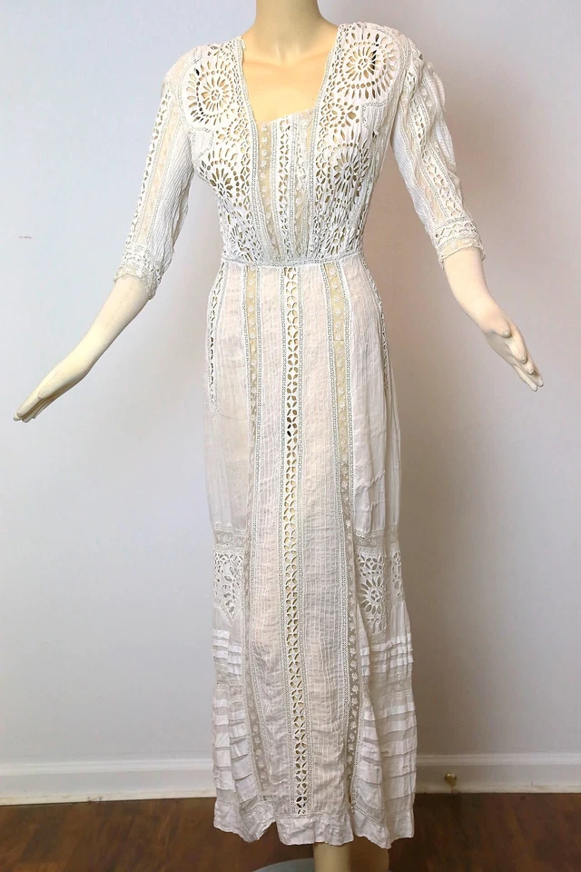 Antique Victorian tea dress Broderie Anglaise lace gown - Image 1 of 4