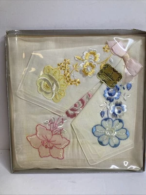 Vintage ORLANA New In Package Set of 3 Ladies Handkerchiefs Floral Embroidery  - Image 1 of 4