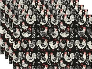 Placemats Set of 4 Cute Hens Roosters Place Mats Washable Table Dinner Mats L... - Picture 1 of 7