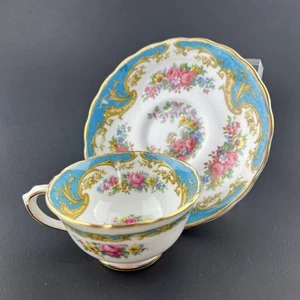 Tuscan Teacup & Saucer Naples Pattern Rose Tapestry Style England 1940s Floral - Picture 1 of 7