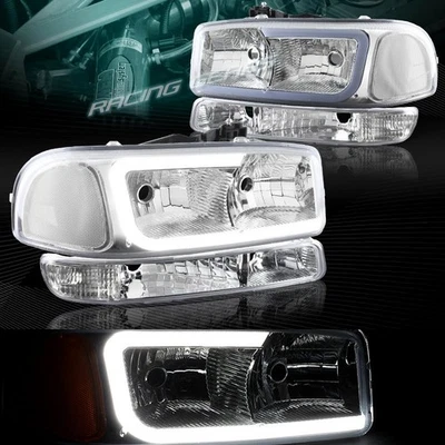 FARO LED DRL CROMADO + PARACHOQUES CON REFLECTOR TRANSPARENTE AJUSTE 99-06 GMC SIERRA 1500/2500 Foto 1 de 4