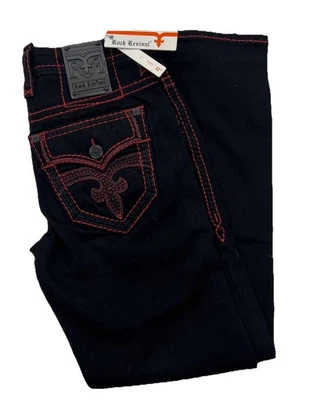 Jean ARTHER para hombre Rock Revival pierna recta negro lavado punto rojo nuevo con etiquetas Foto 1 de 4