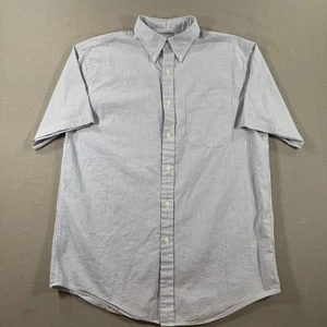 LL Bean Seersucker Short Sleeve Button Shirt Mens Medium White Blue Stripes - Picture 1 of 8