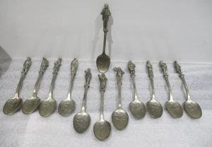Franklin Mint Pewter Vintage Spoons Set of 12 Charles Dickens CHRISTMAS CAROL - Picture 1 of 24
