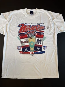 1999 MLB World Series T Shirt Braves Yankees Pro Player Ticket Roster 2 SIDE NOS - Picture 1 of 7