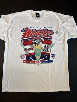 1999 MLB World Series T Shirt Braves Yankees Pro Player Ticket Roster 2 SIDE NOS - Image 1 of 4