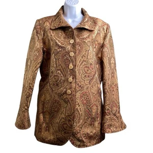 Alease Fisher Damen braun Paisley Jacquard Jacke Größe 10 Old Money klassisch - Bild 1 von 10