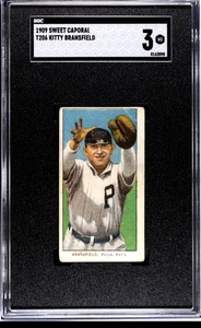 1909-11 T206 SWEET CAPORAL 150/649OP OVERSTRIKE Kitty Bransfield SGC 3 RARE BACK - Picture 1 of 2