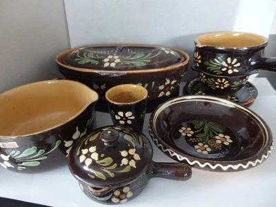 Souflenheimer Keramik Konvolut 9 Teile Terrine Casserole Becher Schüssel Handarb - Bild 1 von 4