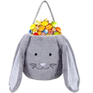 XinblueCo Plush Easter Bunny Basket Buckets with Long Ear grey - Picture 1 of 8