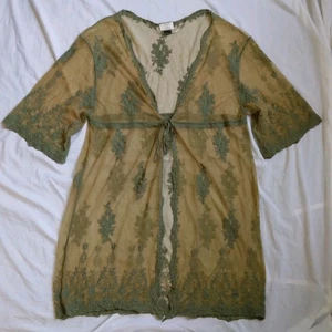 David and Young Kimono Cardigan Green Floral Embroidered Boho Fairycore One Size - Picture 1 of 13