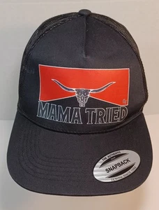 Cappello a rete camionista nero nuovo made in USA MAMA TRY snapback con corno lungo - Foto 1 di 6