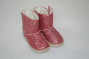 Baby Toddler Girls PINK GLITTER BOOTS Sherpa Lined EASY FASTEN Size 2 3 4 5 6 - Picture 1 of 1