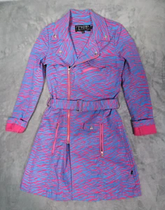 Tripp NYC Women's S Belted Zebra Print Moto Jacket Pink Blue Trench Pea Coat - Picture 1 of 14