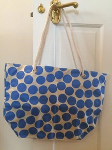 Hobbs for EVE blue Polka Dot spot on cream Beach holiday tote Bag - Picture 1 of 5