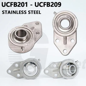 UCFB Metric Flange 3-Bolt Self Lube Pillow Block Bearing Stainless Steel 201-209 - Picture 1 of 22