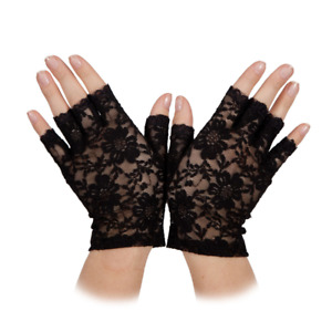 Short Lace Black Goth Madonna 1980s Halloween Cosplay Fingerless Gloves