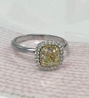 GIA 1.20 TCW Cushion Light Yellow Halo Diamond Engagement Ring 14k White Gold
