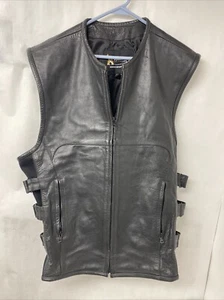 Xelement Black Motorcycle Biker Leather Vest Size 4XL - Picture 1 of 4