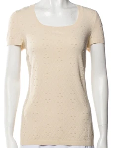 NWT CHANEL Beige Knit Square Neckline Pattern Pullover Top 40 Cruise Resort 2014 - Picture 1 of 11