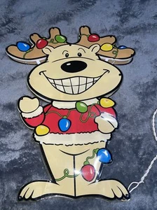Vintage Retro winkender Kunststoff beleuchtet verworrene Rentiere Weihnachtsdekoration - Bild 1 von 19