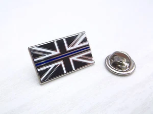 THIN BLUE LINE UK UNION JACK POLICE MOURNING BAND ENAMEL LAPEL PIN TIE BADGE - Picture 1 of 12