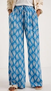 JD WILLIAMS LADIES BLUE / PINK PRINT CRINKLE WIDE LEG TROUSERS NEW (ref 433)