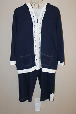 BRECKENRIDGE VTG Navy Red Stars Knit SUIT Capri Pant Hooded Jacket Large EUC #10 - Изображение 1 из 4