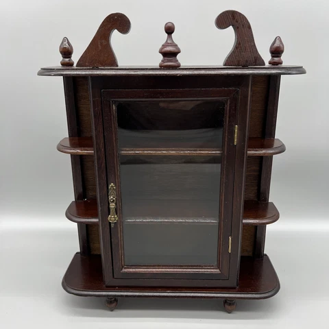 Vintage Wall Glass Door Wood Curio Cabinet Jewelry Shadow Box Cover