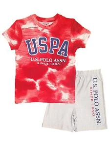 USPA Boys Red Polo Association Tie Dye Outfit Tee Shirt & Shorts Set - Picture 1 of 1