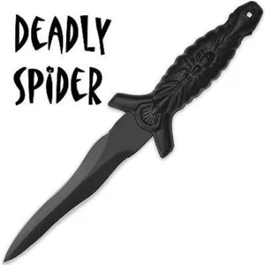 Deadly Kris Blade Spider Dagger Boot Knife Athame - Black w/ Nylon Sheath - Afbeelding 1 van 2