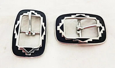 Par de hebillas de barra central Jeremiah Watt Southwest de acero inoxidable tamaño de tachuela de caballo Foto 1 de 2