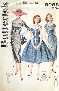 Patrón de vestido Butterick Misses de los años 50 8058 talla 12 sin cortar - Imagen 1 de 2