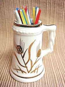 Vintage BONE CHINA Becher-förmiger ZAHNSTOCHERHALTER mit METALLIC GOLD WEIZEN - Bild 1 von 6