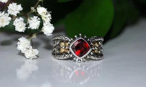 BARBARA BIXBY STERLING SILVER .925 18K GOLD GARNET RING 8 (QVC Sold Out!) - Picture 1 of 11