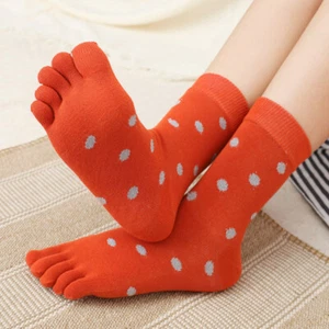 3 Pairs Women Five Fingers Toe Socks Polka Dots Cotton Comfort Sports Casual - Picture 1 of 18