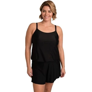 NWT DEL RAYA SWIMWEAR Black Solid Overlay Romper One Piece Swimsuit Size 22W - Picture 1 of 9