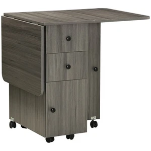 Folding Dining Table Drop Leaf Grey with Storage Drawers Cupboard Wheels 60kg - Picture 1 of 9