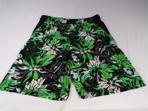 Vintage NIKE Board Shorts Swim Trunks Mens M Black w/ Lime White Tropical G25 - Picture 1 of 13