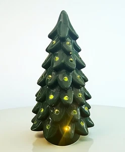 Green Nostalgic LED Light Up Holiday Ceramic Tree 14” - Picture 1 of 8