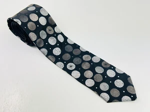 THE BIG KNOT Steven Land Silk Necktie Designer Circle Geometric Black Silver - Picture 1 of 6