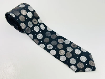 Corbata de seda Steven Land The Big Knot círculo geométrico negro plateado Foto 1 de 4