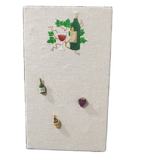 Embroidered Wine Bulletin Pin Board Fabric Covered Magnetic Grapes Bottles Pins - Picture 1 of 7
