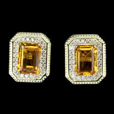 Unheated Octagon Yellow Citrine 7x5mm Simulated Cz 925 Sterling Silver Earrings