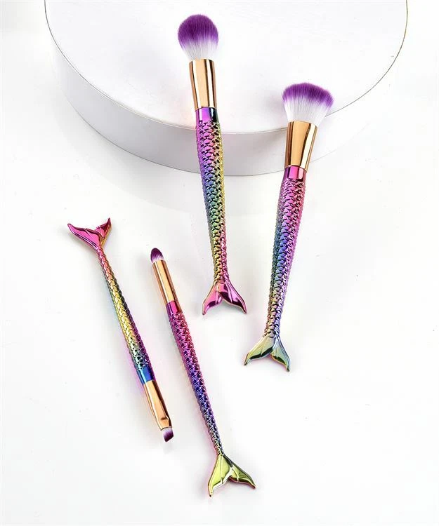 Juego de brochas estilo sirena aplicador de maquillaje diseño cola metálica juego de 4 piezas Foto 1 de 1
