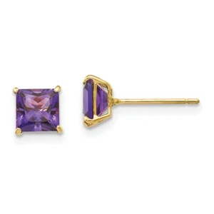 14K Gelbgold 5mm Quadrat Amethyst Ohrstecker Madi K Kinder Schmuck - Picture 1 of 3