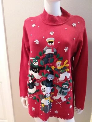 B.P. Design Red Knit Colorful Embellished Vintage Christmas Sweater Size M L - Image 1 of 4
