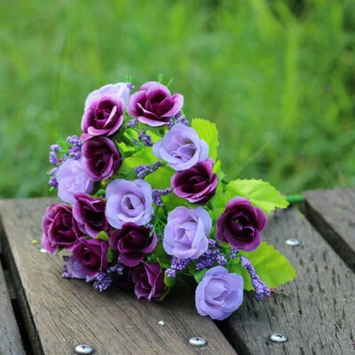 21 Cabezas Artificiales Rosa Brote Falso Seda Flores Ramo Boda Fiesta Decoración del Hogar Foto 1 de 4