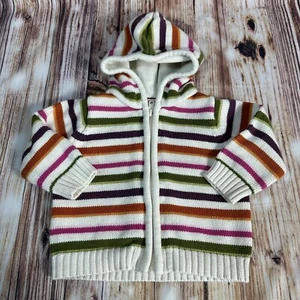 Gymboree Baby Girls Size 6-12M Mos Hooded Stripe Cardigan Sweater Top Infants - Picture 1 of 8
