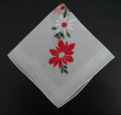 VTG Hanky Handkerchief Poinsettia Holly Christmas Switzerland cotton unused NWT - Image 1 of 4